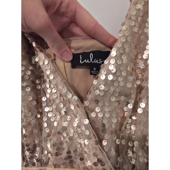 Formal Long Blush Sequin V-Neck Dress - Picture 5 of 7